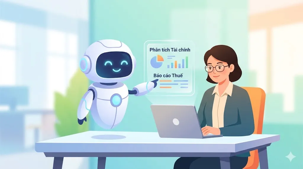 Trợ lý AI thân thiện hỗ trợ nhân viên kế toán xử lý số liệu